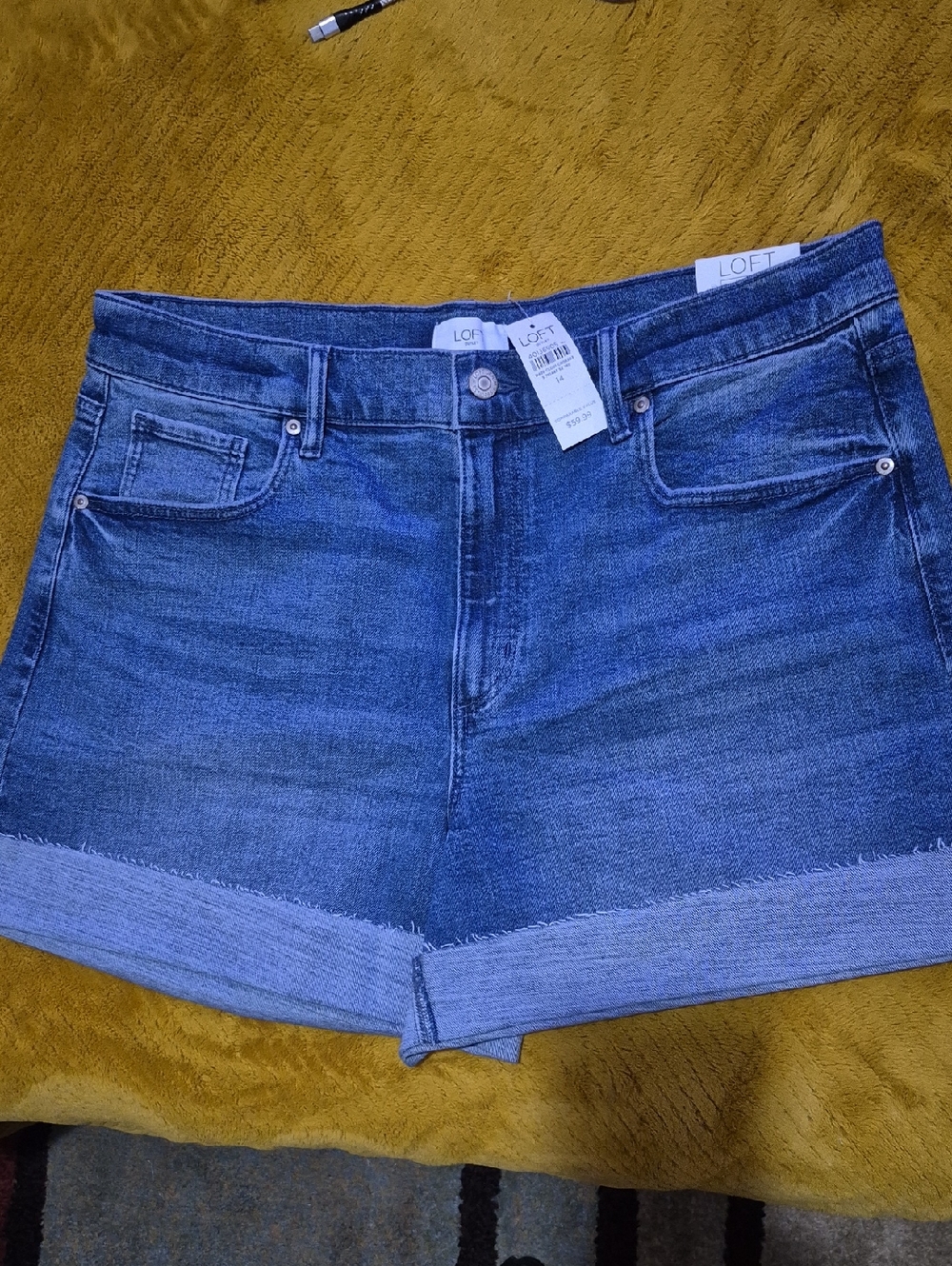 LOFT Women's Blue Denim Cuffed Shorts 4" high-rise.